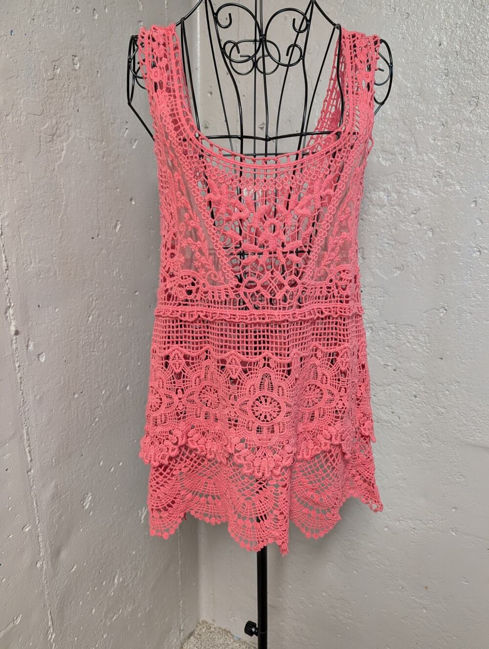 Noelle Pink Crochet Lace Tunic Top Fairy Boho Festival S/M